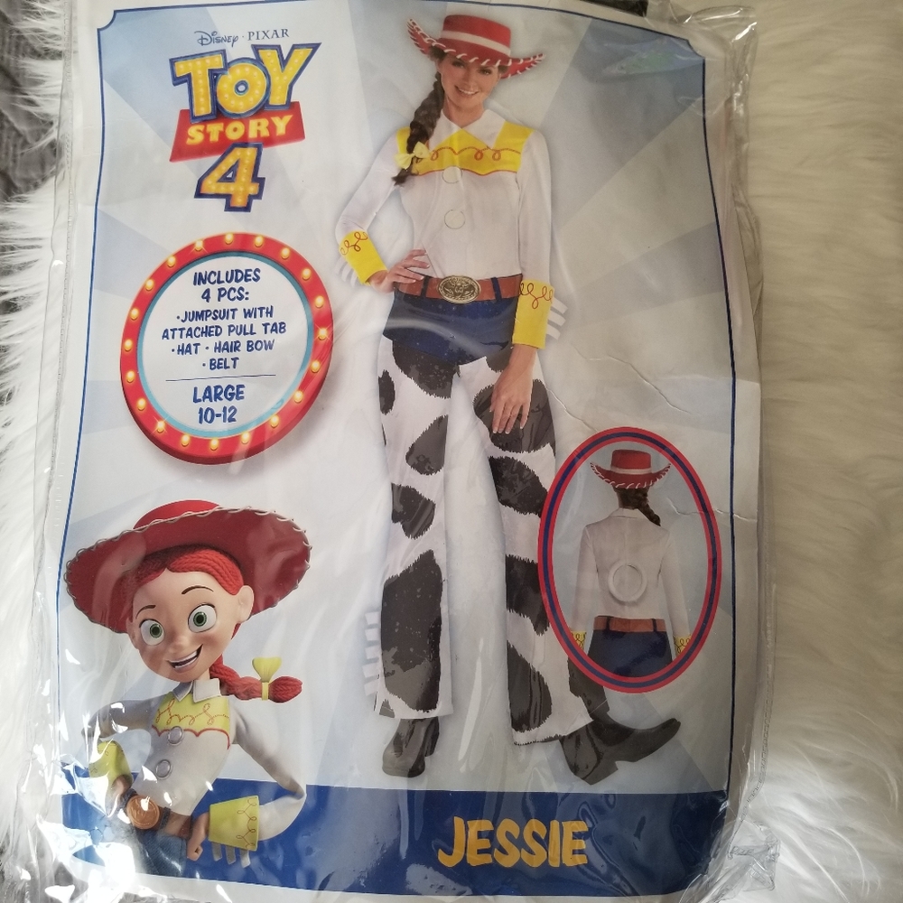 Disney Toy Story Adult Jessie Costume w attached pull tab. Hat & Wig..